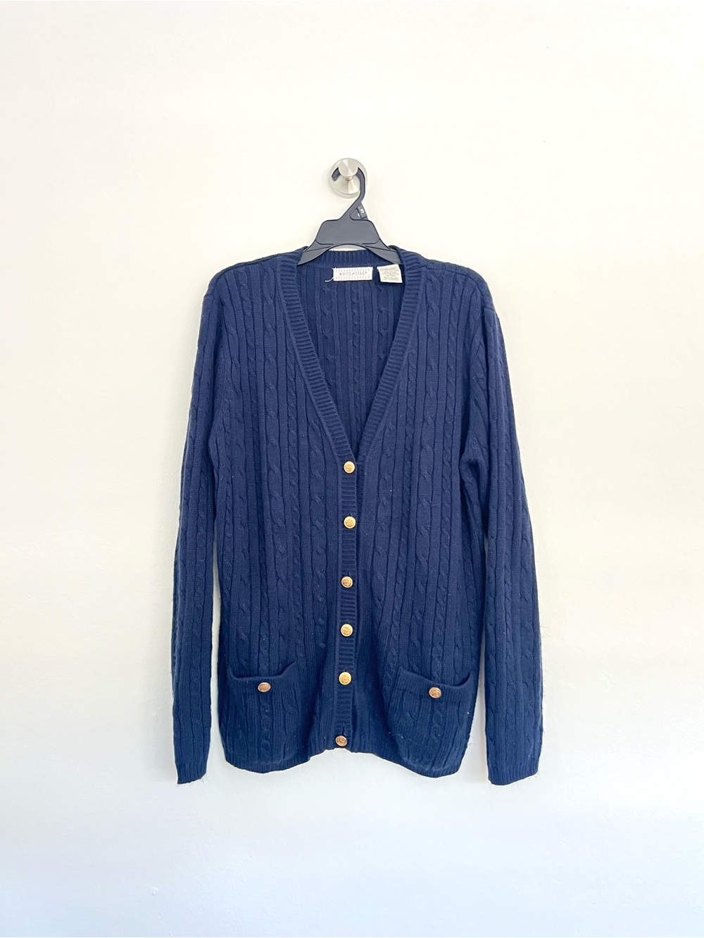 White Stag Vintage Cable Knit Ornate Gold Button Front Cardigan